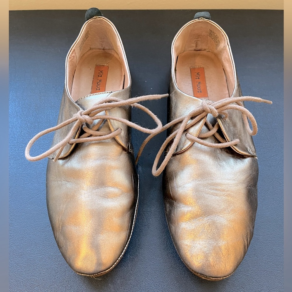 Miz Mooz Miley Metallic Bronze Leather Lace-up Flats / Sneakers - Size 8.5